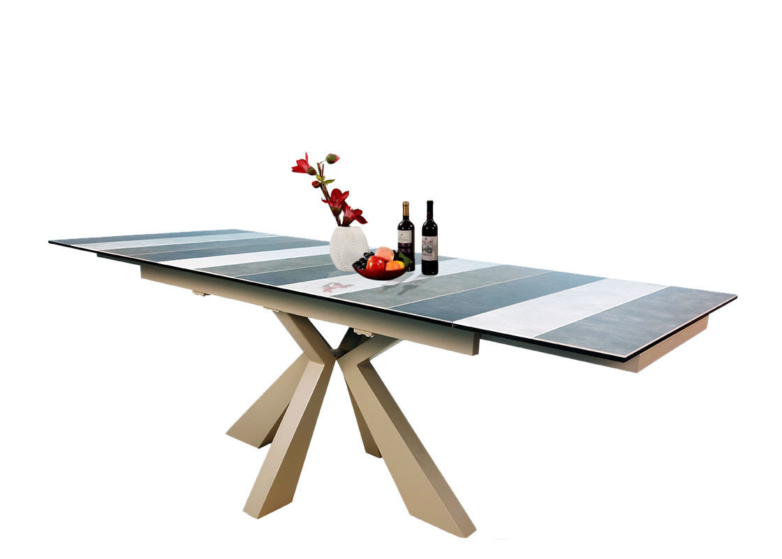 Rectangle Extension Dining Table Ceramic Topped Tempered Glass 2.1 Meter